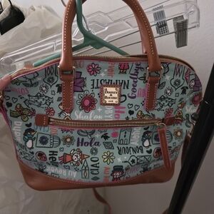 Dooney & Bourke Mint Multi Graphic Satchel with Brown Trim
